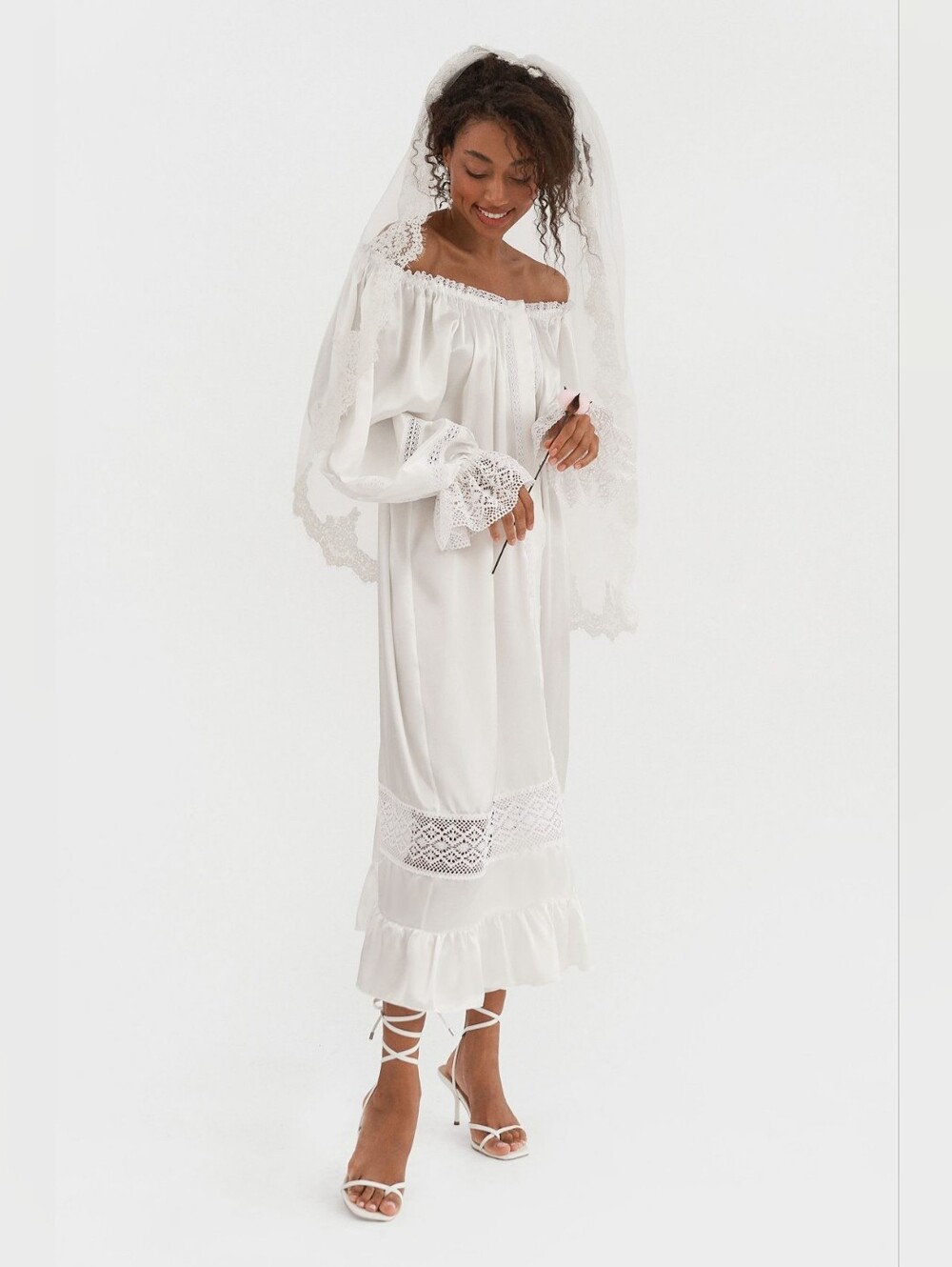 NWOT Sleeper 100% silk paloma dress lace bridal wedding feminine bohemian small